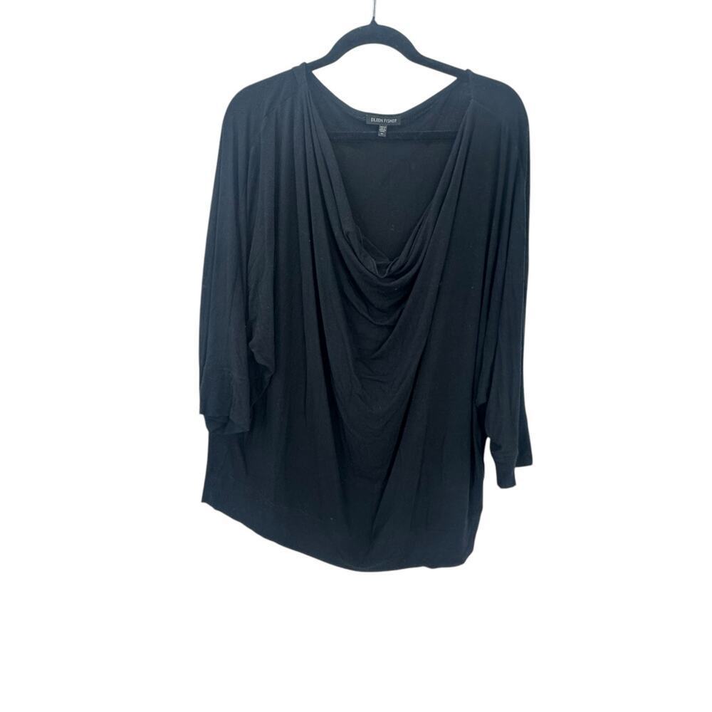 Eileen Fisher Women's Dolman Sleeve Cowl Neck Blouse Solid Black Size XL